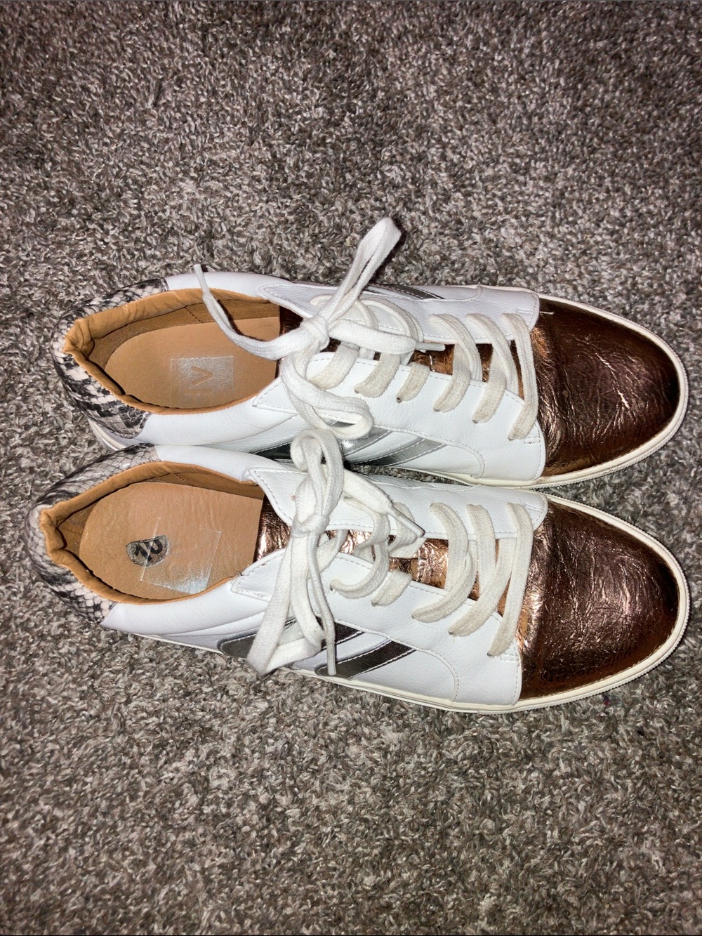Dolce Vita White Sneakers with Metallic Gold Toe Caps